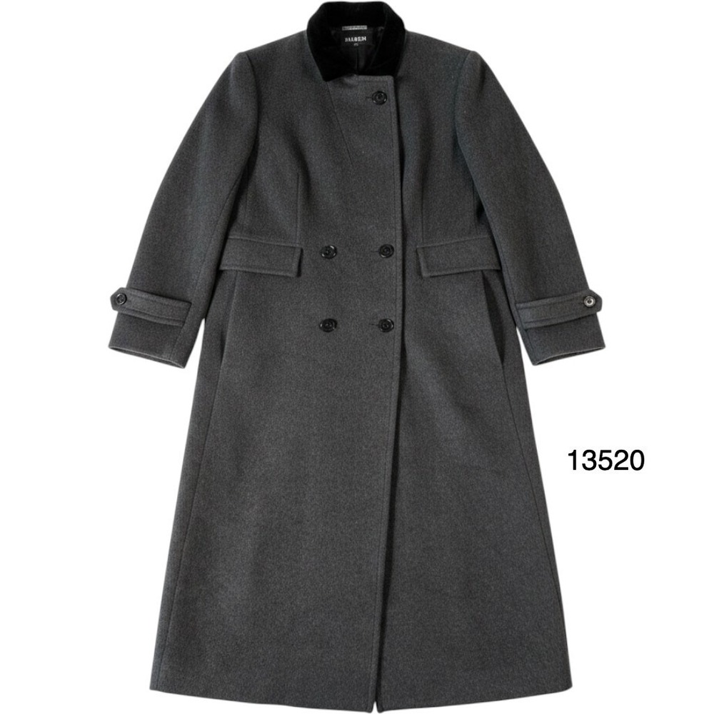 Karen Overcoat Women Size 8 Grey Good Wool Blend Velvet Collar Double Breasted